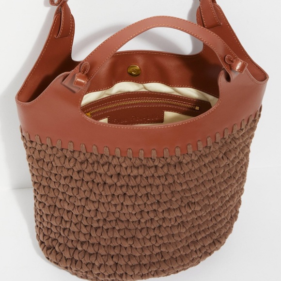 New Free People Brown Magnolia Macrame Tote Bag - Picture 3 of 8